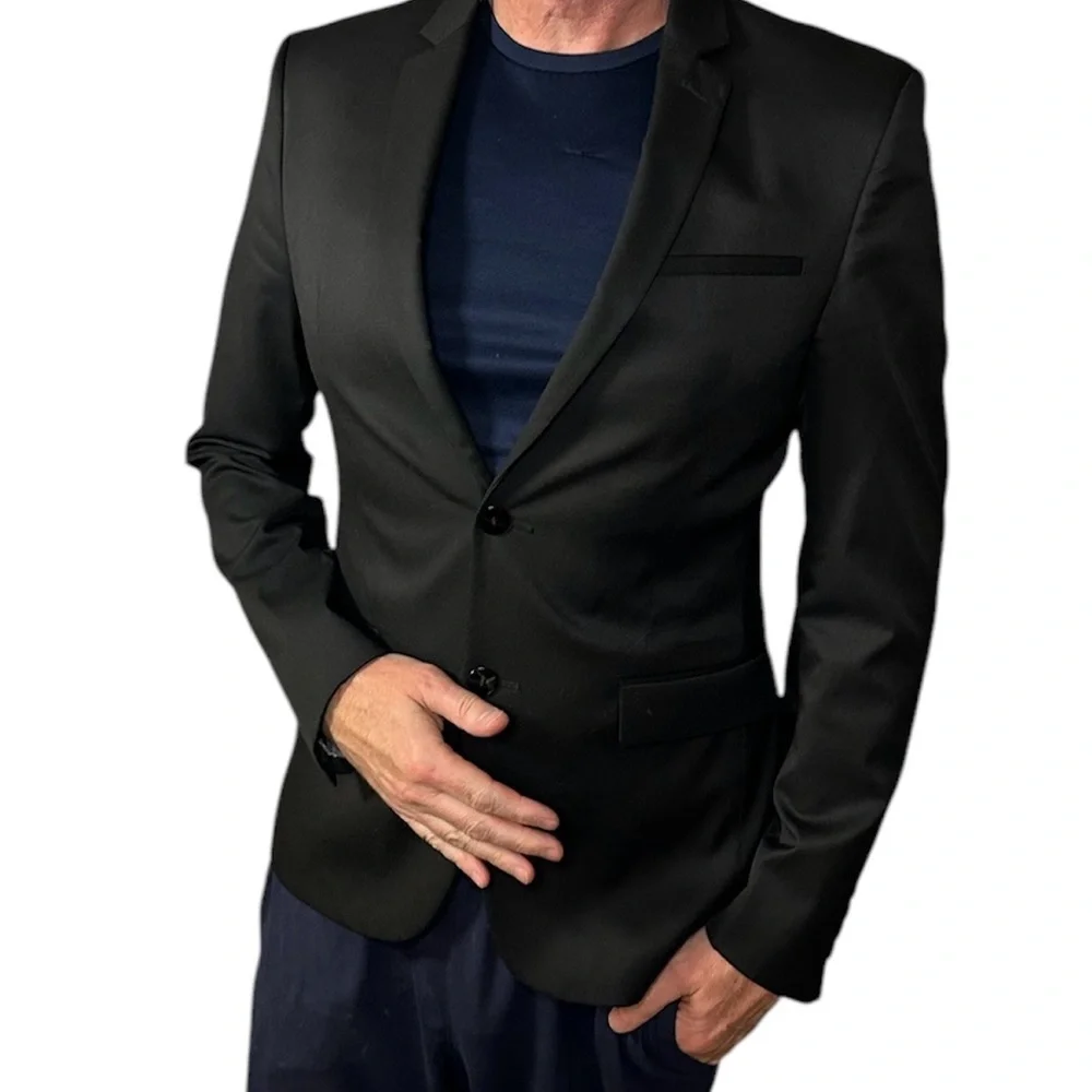Zara Man Blazer Size 40R Black with Blue Satin Birds inside